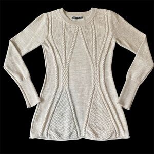 Bodycon, Fisherman, Cable-Kint, Nautical Coastal Sweater Heathered White, Tan M